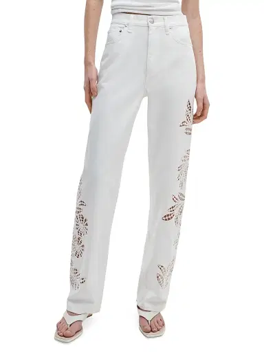rag & bone Women's Shea Full High-Rise Straight-Leg Jeans - White Floral | Thumbnail 3