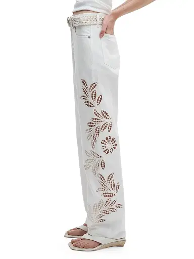 rag & bone Women's Shea Full High-Rise Straight-Leg Jeans - White Floral | Thumbnail 4
