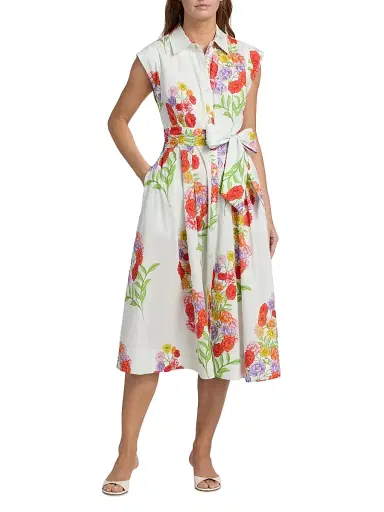 Milly Women's Jules Paris Bouquet Poplin Midi-Dress - White Multi | Thumbnail 2