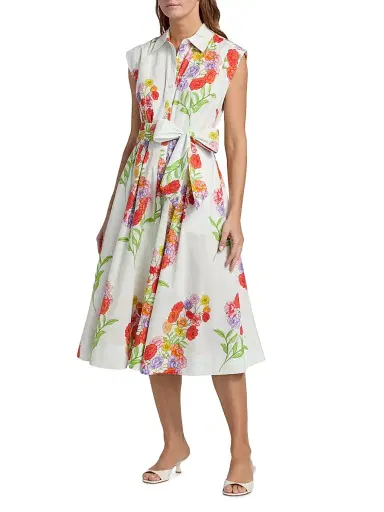 Milly Women's Jules Paris Bouquet Poplin Midi-Dress - White Multi | Thumbnail 3