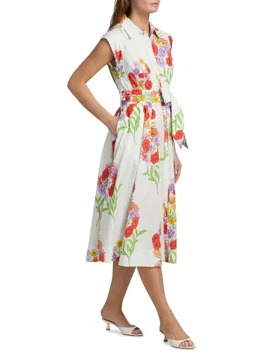 Milly Women's Jules Paris Bouquet Poplin Midi-Dress - White Multi | Thumbnail 4