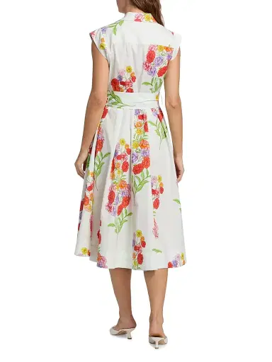 Milly Women's Jules Paris Bouquet Poplin Midi-Dress - White Multi | Thumbnail 5