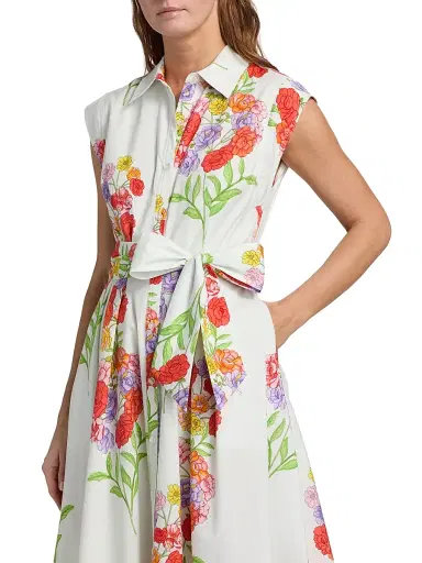 Milly Women's Jules Paris Bouquet Poplin Midi-Dress - White Multi | Thumbnail 6