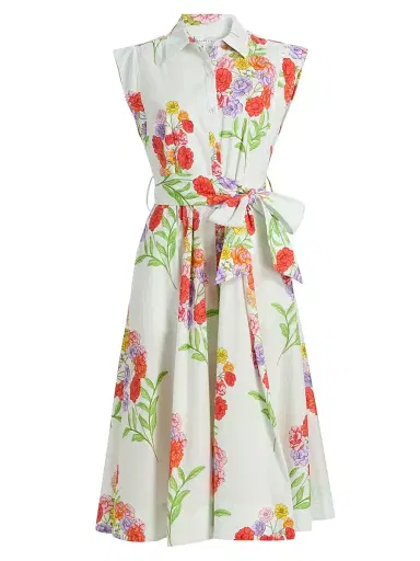 Milly Women's Jules Paris Bouquet Poplin Midi-Dress - White Multi | Thumbnail 1