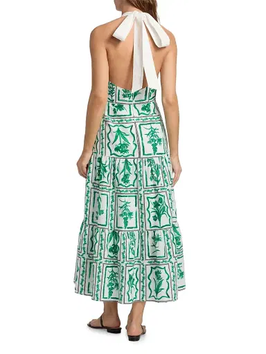 Milly Women's Hayden Floral Tile Linen Maxi Dress - Green White | Thumbnail 5