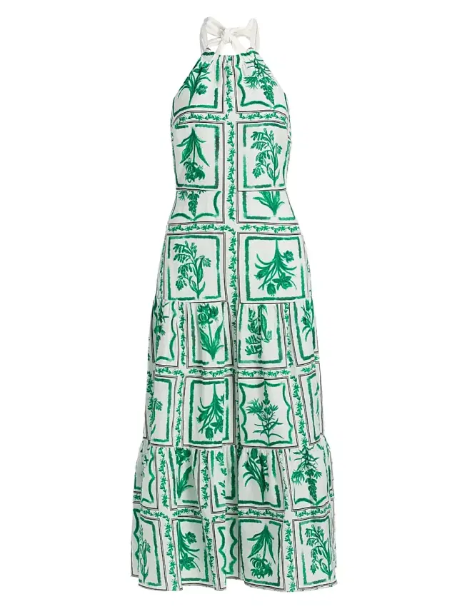 Women's Hayden Floral Tile Linen Maxi Dress - Green White