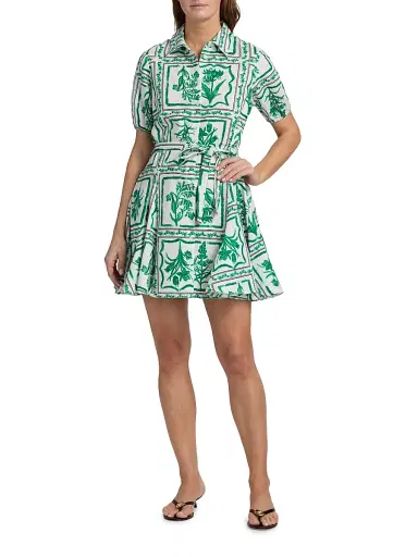 Milly Women's Juni Floral Tile Linen Minidress - Green White | Thumbnail 2