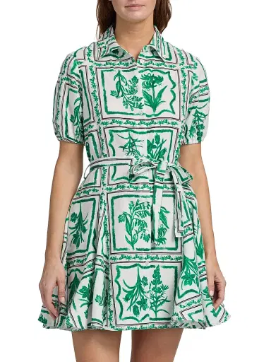 Milly Women's Juni Floral Tile Linen Minidress - Green White | Thumbnail 3