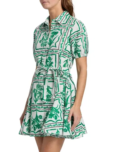 Milly Women's Juni Floral Tile Linen Minidress - Green White | Thumbnail 4