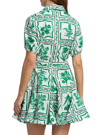 Milly Women's Juni Floral Tile Linen Minidress - Green White | Thumbnail 5