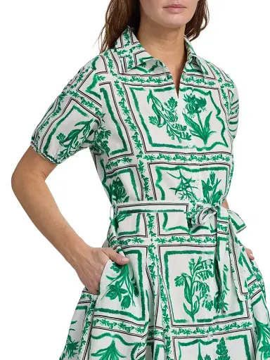 Milly Women's Juni Floral Tile Linen Minidress - Green White | Thumbnail 6