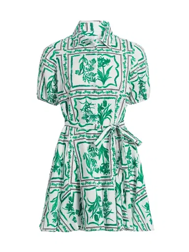 Milly Women's Juni Floral Tile Linen Minidress - Green White | Thumbnail 1