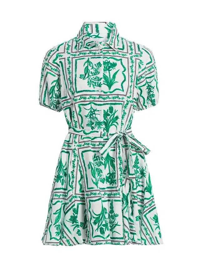 Milly Women's Juni Floral Tile Linen Minidress - Green White