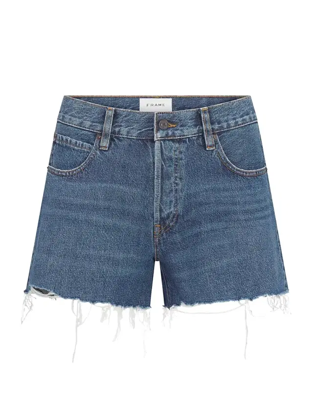 FRAME Women's The Long Hang Raw-Edge Denim Shorts - Goose