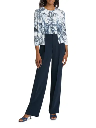 Oscar de la Renta Women's Palm Tree Cotton-Blend Tieneck Cardigan | Thumbnail 2 Oscar de la Renta Women's Palm Tree Cotton-Blend Tieneck Cardigan | Thumbnail 2