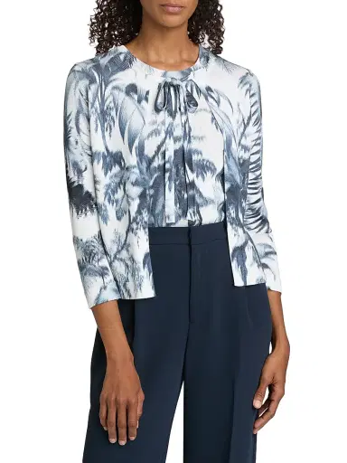 Oscar de la Renta Women's Palm Tree Cotton-Blend Tieneck Cardigan | Thumbnail 3 Oscar de la Renta Women's Palm Tree Cotton-Blend Tieneck Cardigan | Thumbnail 3