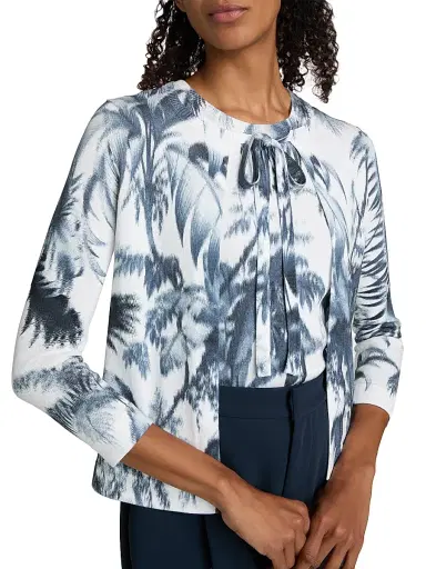 Oscar de la Renta Women's Palm Tree Cotton-Blend Tieneck Cardigan | Thumbnail 6 Oscar de la Renta Women's Palm Tree Cotton-Blend Tieneck Cardigan | Thumbnail 6
