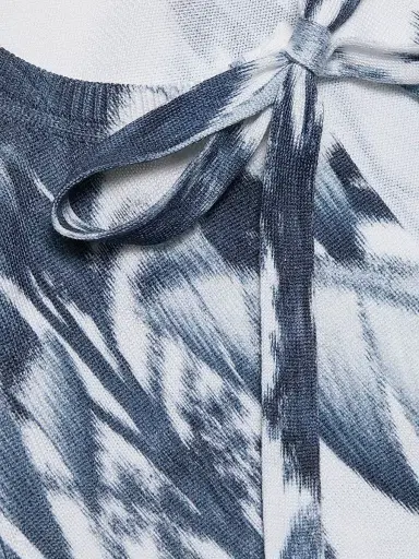 Oscar de la Renta Women's Palm Tree Cotton-Blend Tieneck Cardigan - Navy White - Size XL | Thumbnail 7