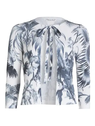 Oscar de la Renta Women's Palm Tree Cotton-Blend Tieneck Cardigan | Thumbnail 1 Oscar de la Renta Women's Palm Tree Cotton-Blend Tieneck Cardigan | Thumbnail 1