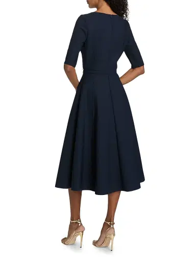 Oscar de la Renta Women's Wool Belted Midi-Dress - Navy | Thumbnail 5