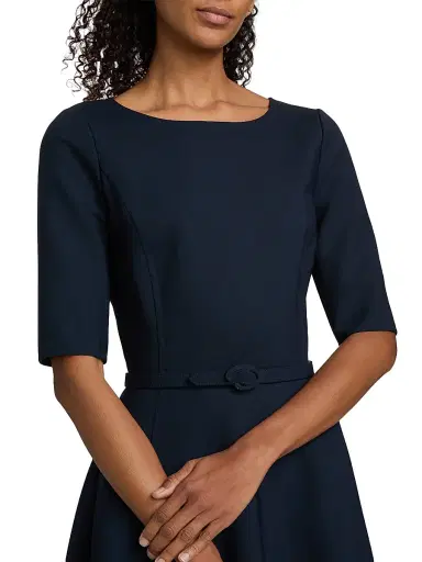 Oscar de la Renta Women's Wool Belted Midi-Dress - Navy | Thumbnail 7