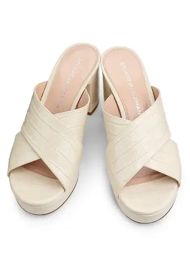 Stuart Weitzman Women's Dayna 80MM Leather Platform Sandals - Linen - Size 9.5 | Thumbnail 4