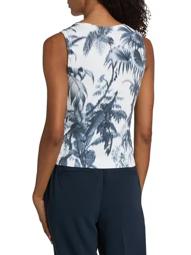Oscar de la Renta Women's Palm Leaf Knit Tank Top - Navy White - Size XL | Thumbnail 5