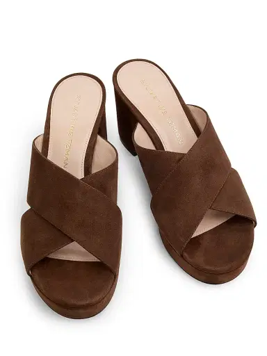 Stuart Weitzman Women's Dayna 80MM Suede Platform Mules - Cigar - Size 9.5 | Thumbnail 4