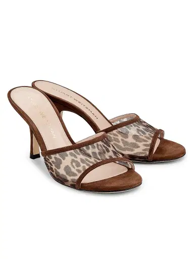 Stuart Weitzman Women's Bareitall 85MM Leopard-Print Mesh Mules | Thumbnail 2 Stuart Weitzman Women's Bareitall 85MM Leopard-Print Mesh Mules | Thumbnail 2