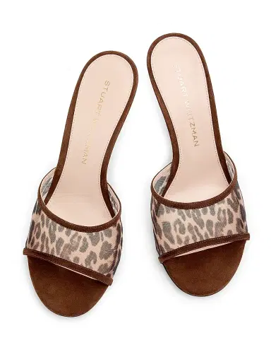 Stuart Weitzman Women's Bareitall 85MM Leopard-Print Mesh Mules | Thumbnail 4 Stuart Weitzman Women's Bareitall 85MM Leopard-Print Mesh Mules | Thumbnail 4