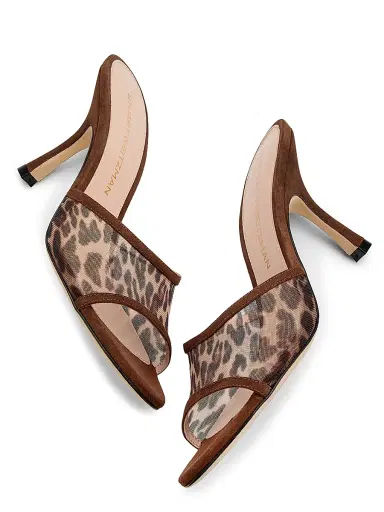 Stuart Weitzman Women's Bareitall 85MM Leopard-Print Mesh Mules | Thumbnail 6 Stuart Weitzman Women's Bareitall 85MM Leopard-Print Mesh Mules | Thumbnail 6