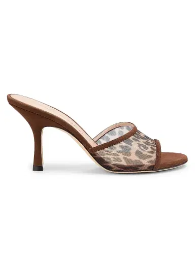 Stuart Weitzman Women's Bareitall 85MM Leopard-Print Mesh Mules | Thumbnail 1 Stuart Weitzman Women's Bareitall 85MM Leopard-Print Mesh Mules | Thumbnail 1