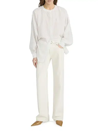 FRAME Women's The Gallery Cotton-Silk Shirt - Cream Multi | Thumbnail 2