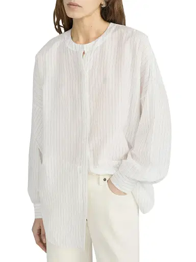 FRAME Women's The Gallery Cotton-Silk Shirt - Cream Multi | Thumbnail 5