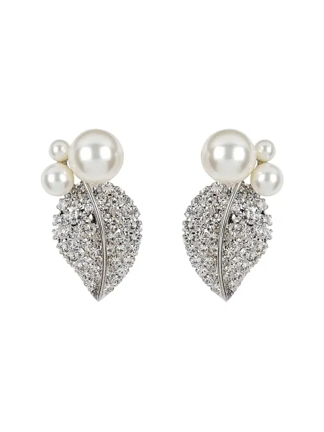 Women's Blanca Rhodium-Plated, Imitation Pearl & Crystal Leaf Drop Earrings - Silver