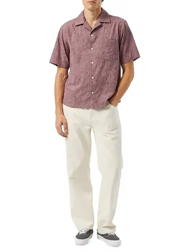 Corridor Men's Paisley-Embroidered Cotton Regular-Fit Camp Shirt - Purple - Size XXL | Thumbnail 2