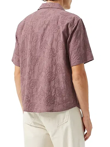 Corridor Men's Paisley-Embroidered Cotton Regular-Fit Camp Shirt - Purple - Size XXL | Thumbnail 3