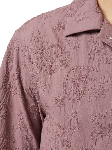 Corridor Men's Paisley-Embroidered Cotton Regular-Fit Camp Shirt - Purple - Size XXL | Thumbnail 4