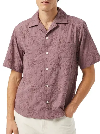 Corridor Men's Paisley-Embroidered Cotton Regular-Fit Camp Shirt - Purple - Size XXL | Thumbnail 1