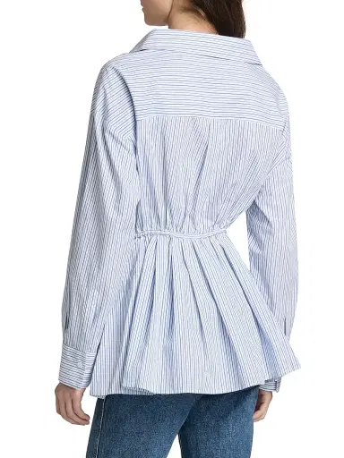 Rosie Assoulin Women's Falling Off The Shoulder Poplin Shirt - Blue Stripe | Thumbnail 5 Rosie Assoulin Women's Falling Off The Shoulder Poplin Shirt - Blue Stripe | Thumbnail 5