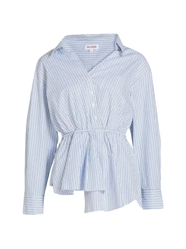 Rosie Assoulin Women's Falling Off The Shoulder Poplin Shirt - Blue Stripe
