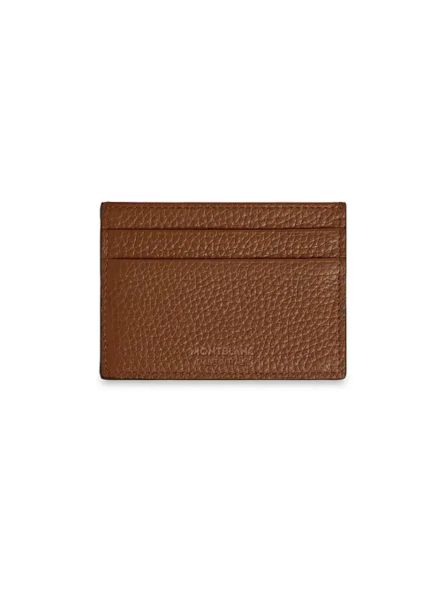 Men's Grain Leather Card Holder - Brown