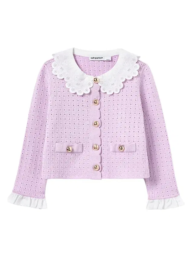 Self-Portrait Little Girl's & Girl'sPointelle-Knit Scalloped Cardigan - Pink