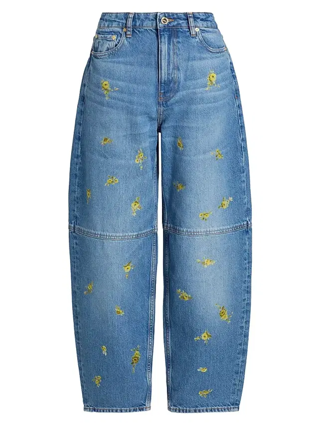 Ganni Women's Printed Flower Stary Barrel-Leg Jeans - Light Blue Vintage