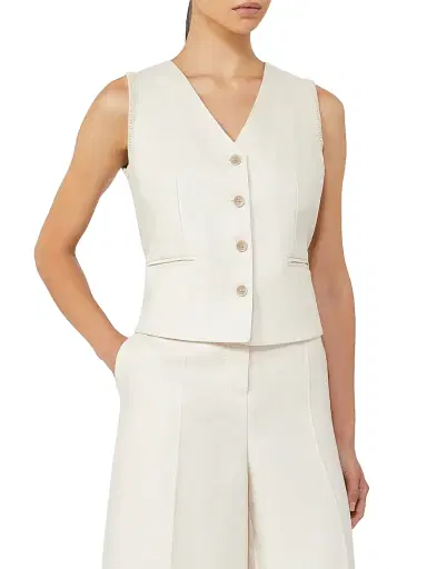 Max Mara Women's Linen and Cable Knit Gilet - Beige | Thumbnail 2 Max Mara Women's Linen and Cable Knit Gilet - Beige | Thumbnail 2