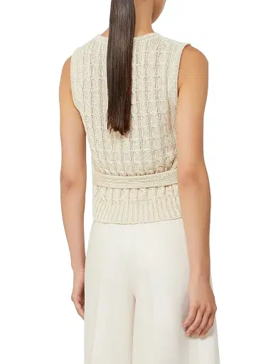 Max Mara Women's Linen and Cable Knit Gilet - Beige | Thumbnail 3 Max Mara Women's Linen and Cable Knit Gilet - Beige | Thumbnail 3