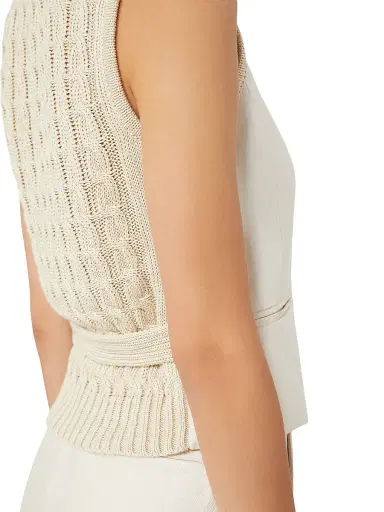Max Mara Women's Linen and Cable Knit Gilet - Beige | Thumbnail 4 Max Mara Women's Linen and Cable Knit Gilet - Beige | Thumbnail 4
