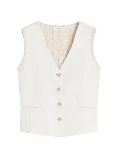 Max Mara Women's Linen and Cable Knit Gilet - Beige | Thumbnail 1 Max Mara Women's Linen and Cable Knit Gilet - Beige | Thumbnail 1