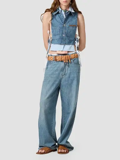 Miu Miu Women's Cropped Chambray Tie Shirt - Blue - Size 2 | Thumbnail 2