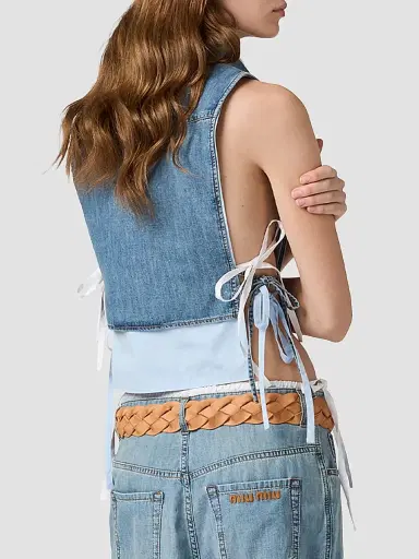 Miu Miu Women's Cropped Chambray Tie Shirt - Blue - Size 2 | Thumbnail 4